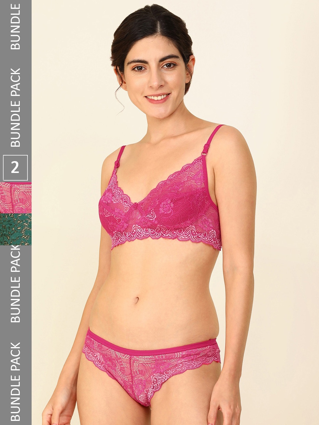 

PIBU Women Pack Of 2 Self Design Cotton Lingerie Set, Pink