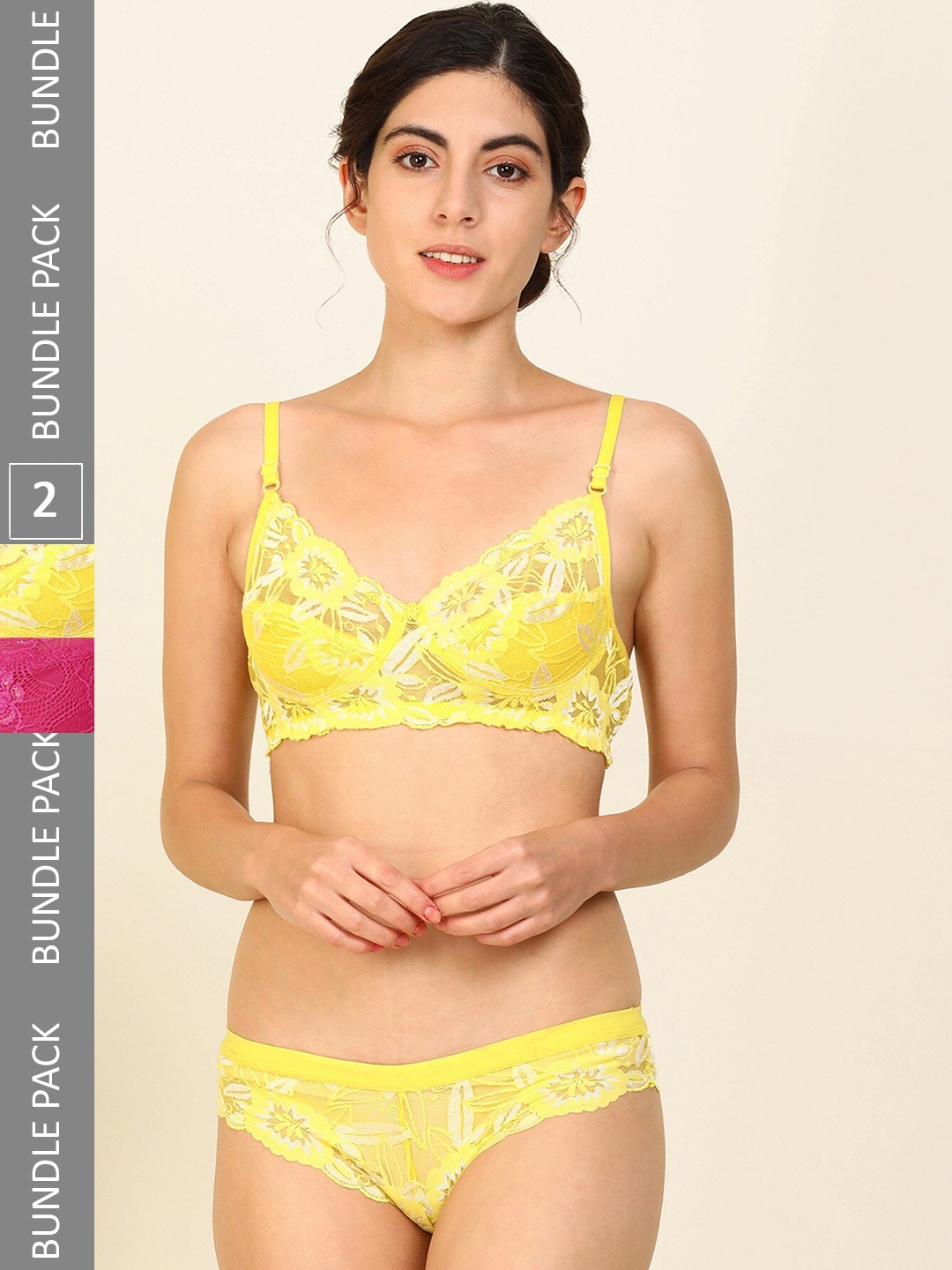 

PIBU Women Pack Of 2 Self Design Cotton Lingerie Set, Yellow