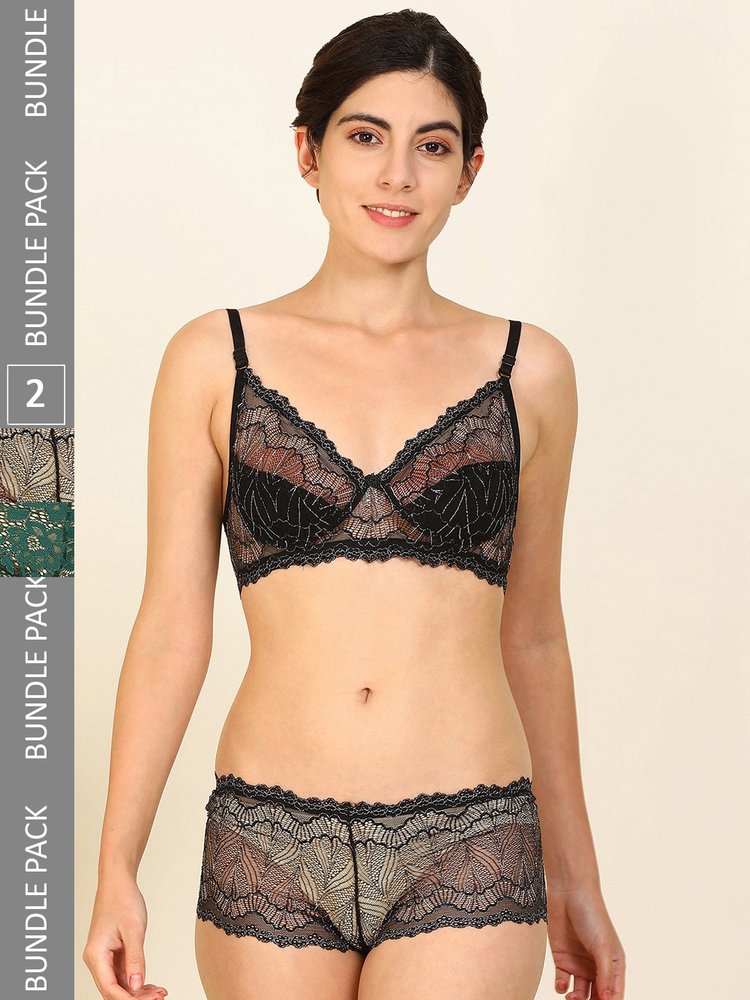 

PIBU Pack Of 2 Self Design Cotton Cotton Lingerie Set, Green
