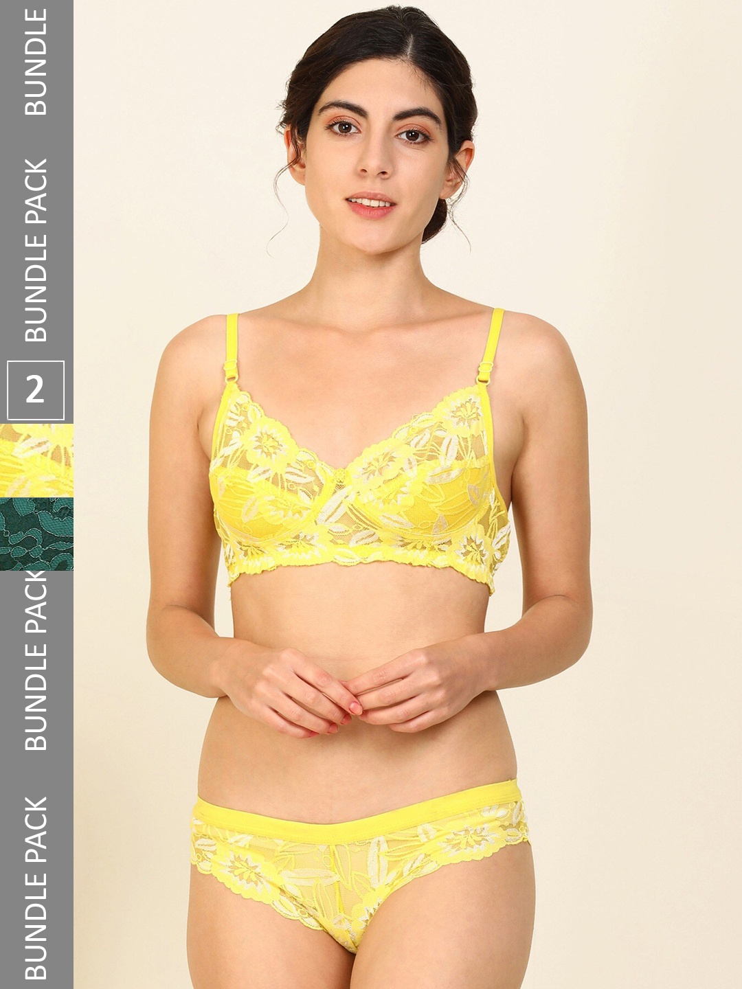 

PIBU Women Pack Of 2 Self Design Cotton Lingerie Set, Green