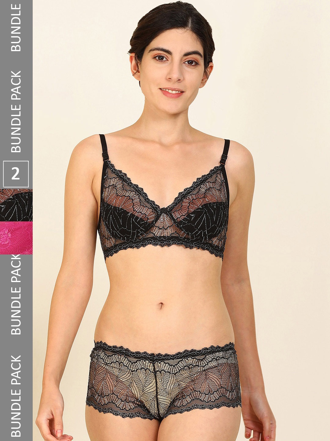

PIBU Women Pack Of 2 Self Design Cotton Lingerie Set, Pink