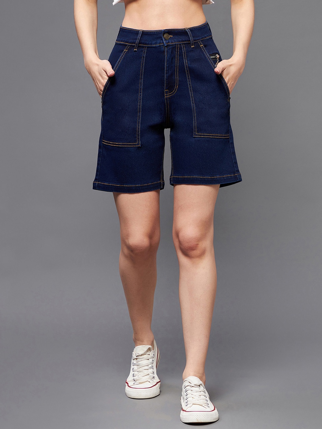 

Miss Chase Women High-Rise Denim Shorts, Blue