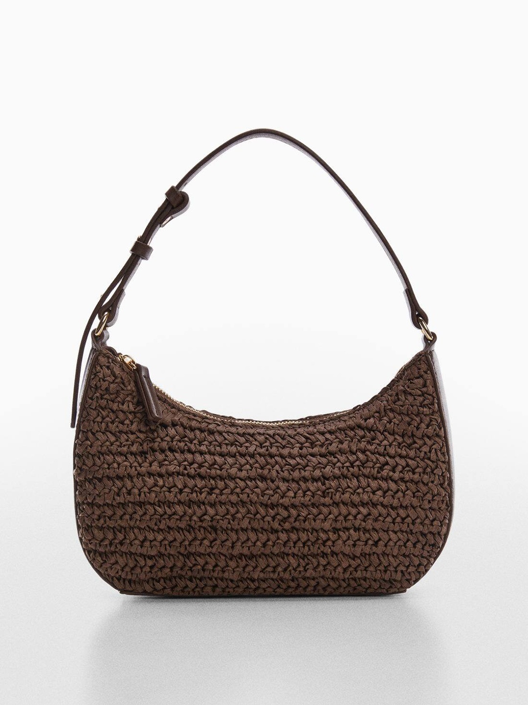

MANGO Basketweave Structured Shoulder Bag, Coffee brown