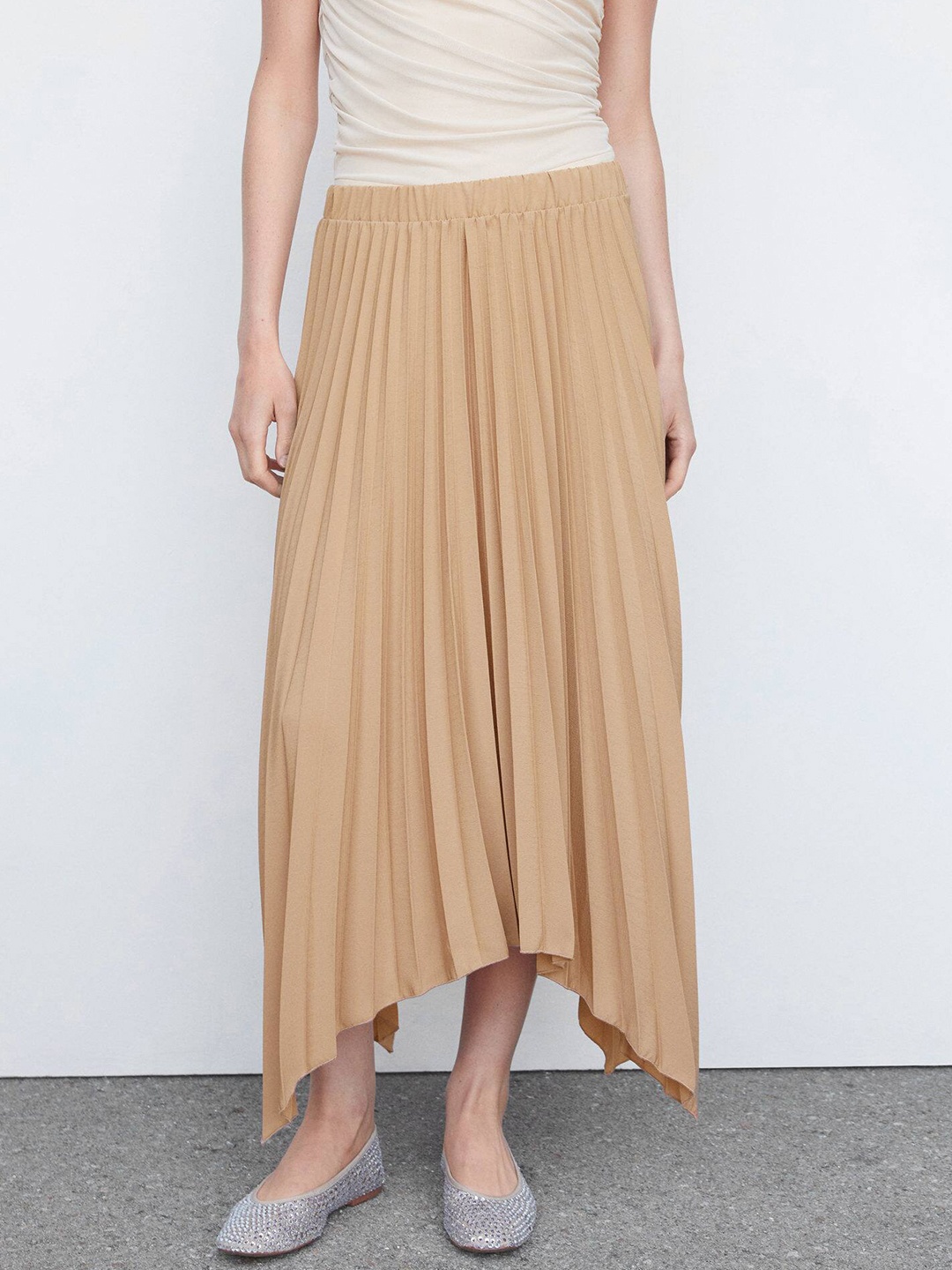 

MANGO Accordion Pleated Asymmetric Midi Skirt, Coffee brown