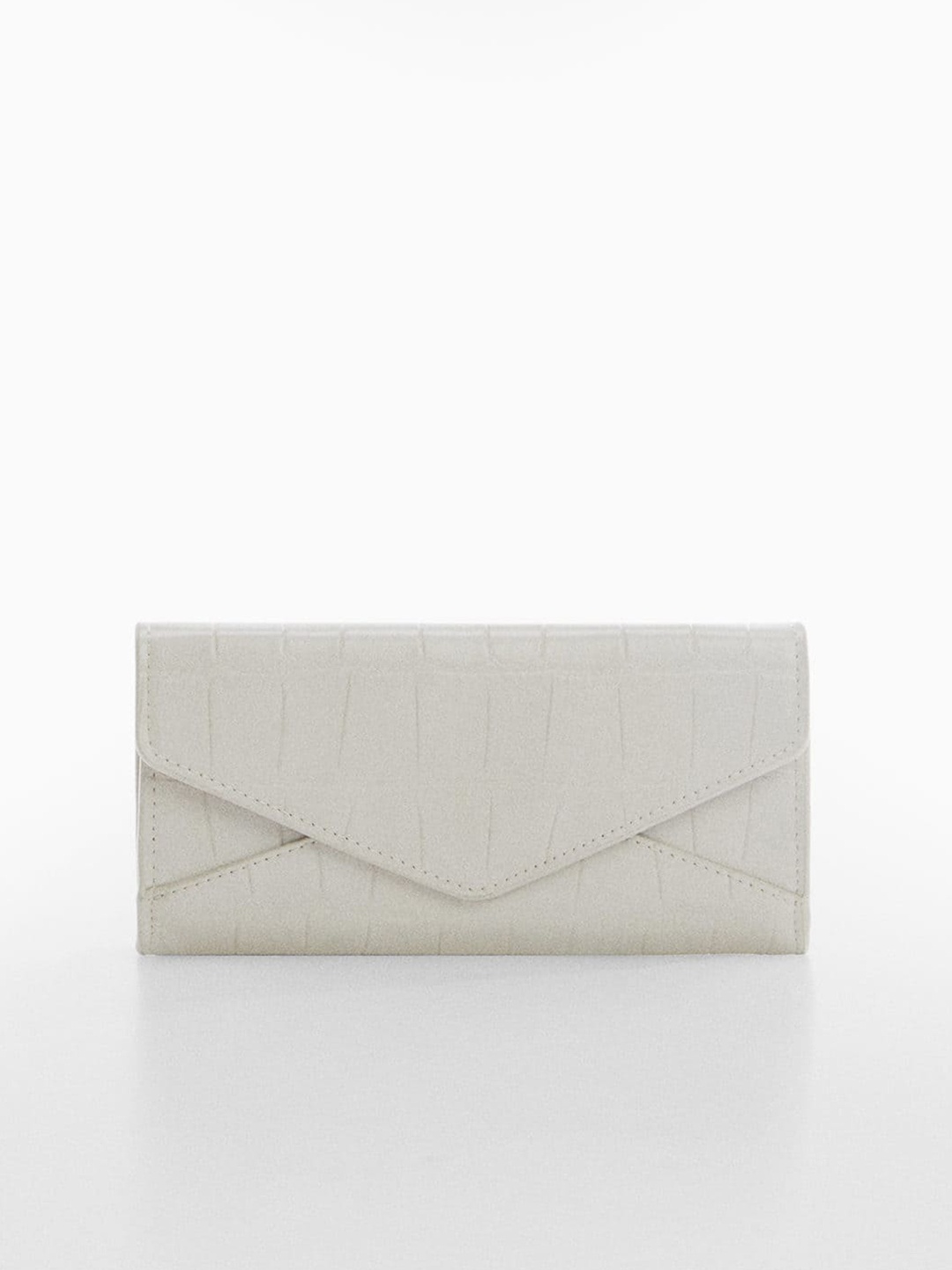 

MANGO Women Croc Textured Envelope Wallet, Off white