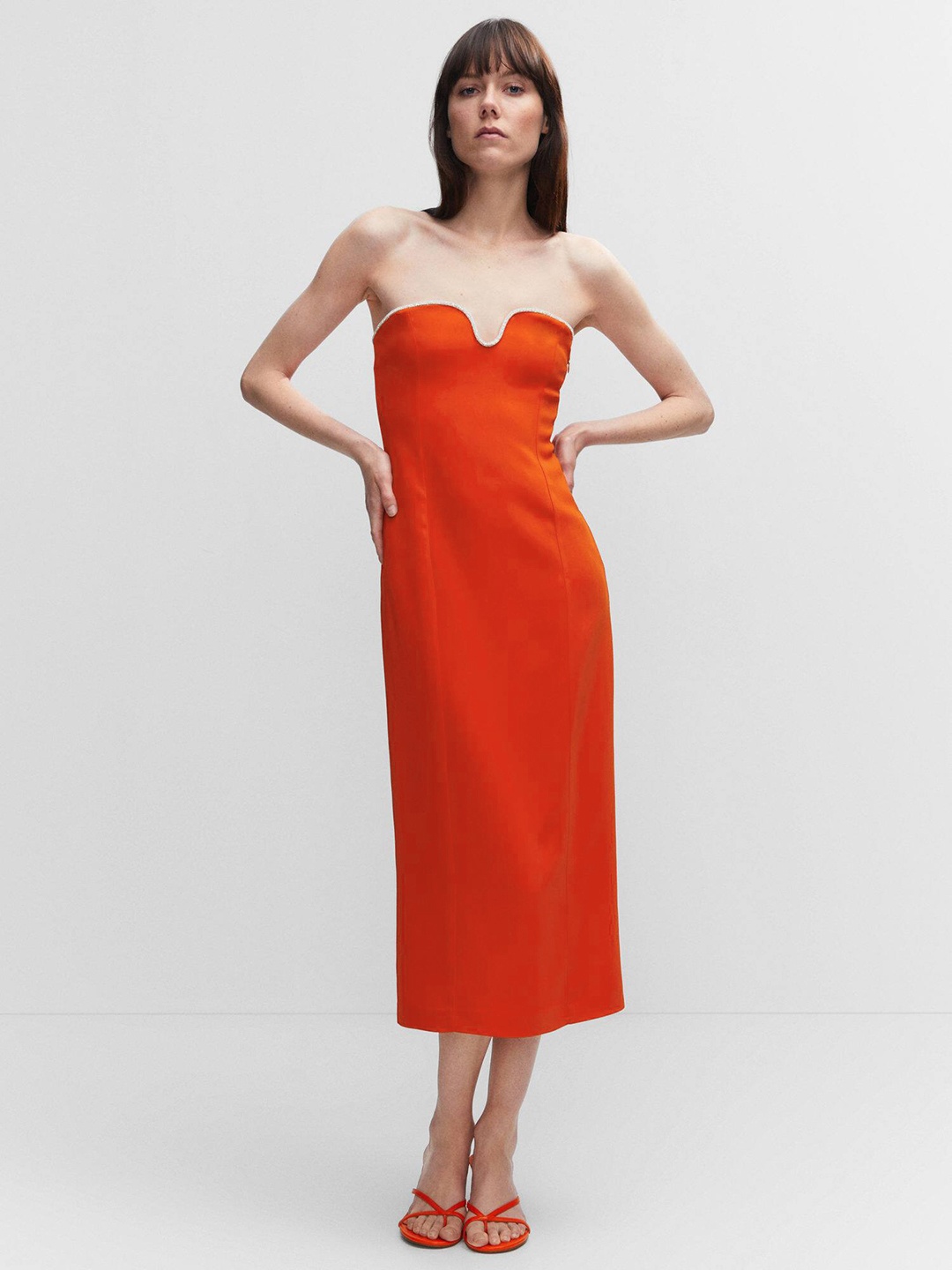 

MANGO Embellished Neckline Sheath Midi Dress, Red