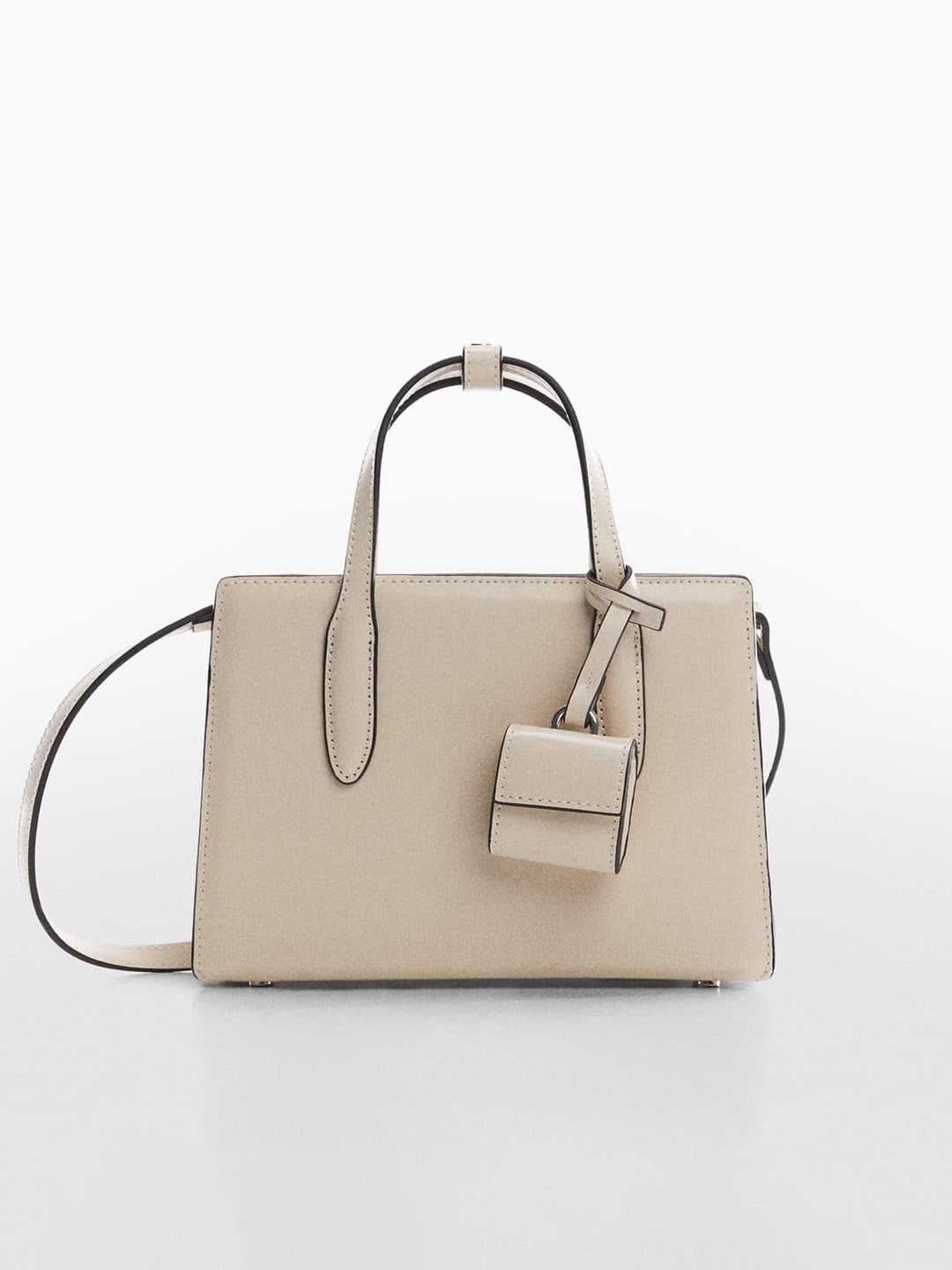 

MANGO Women Structured Handheld Bag, Beige
