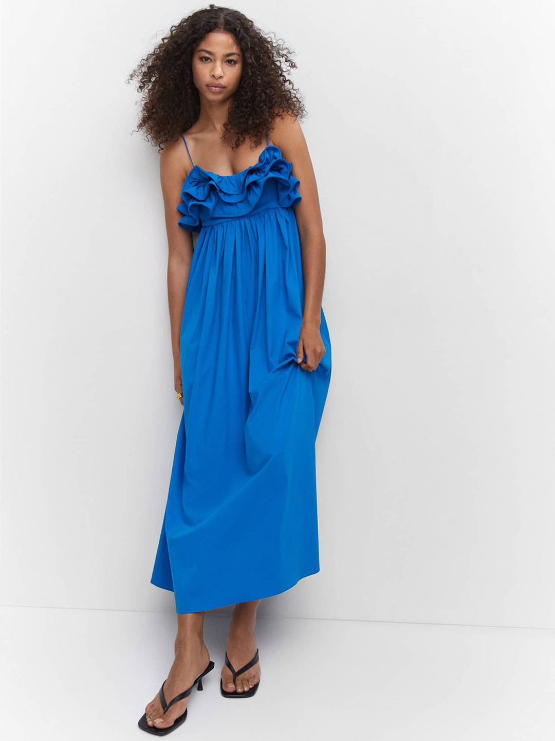

MANGO Shoulder Straps Ruffled Maxi Dress, Blue