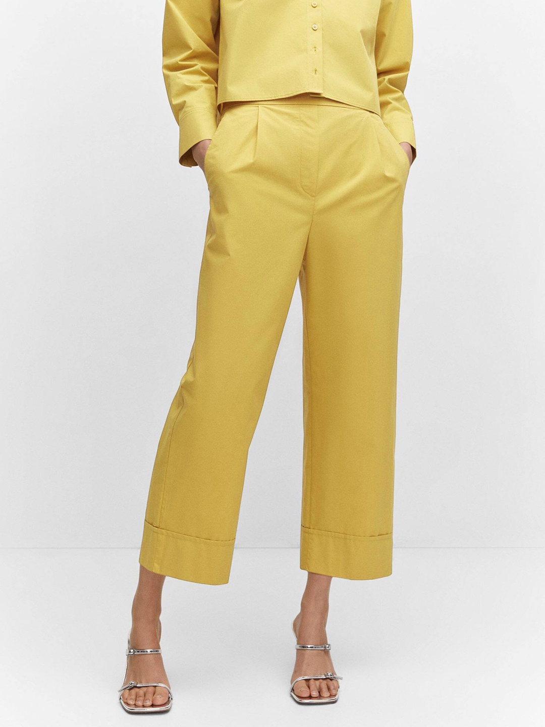 

MANGO Women High-Rise Pleated Culottes Trousers, Mustard