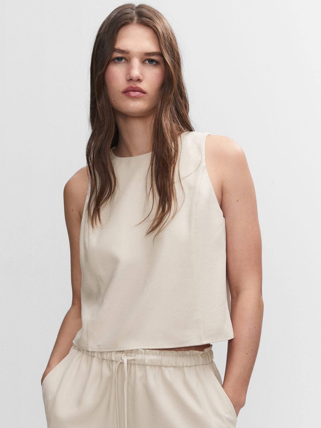 

MANGO Solid Regular Top, Beige