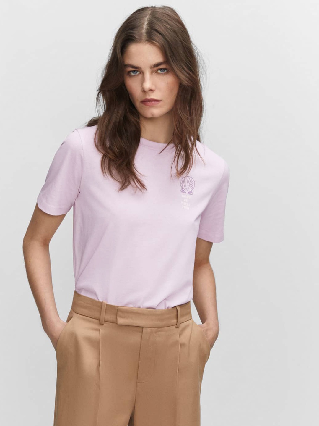 

MANGO Pure Cotton T-shirt, Lavender