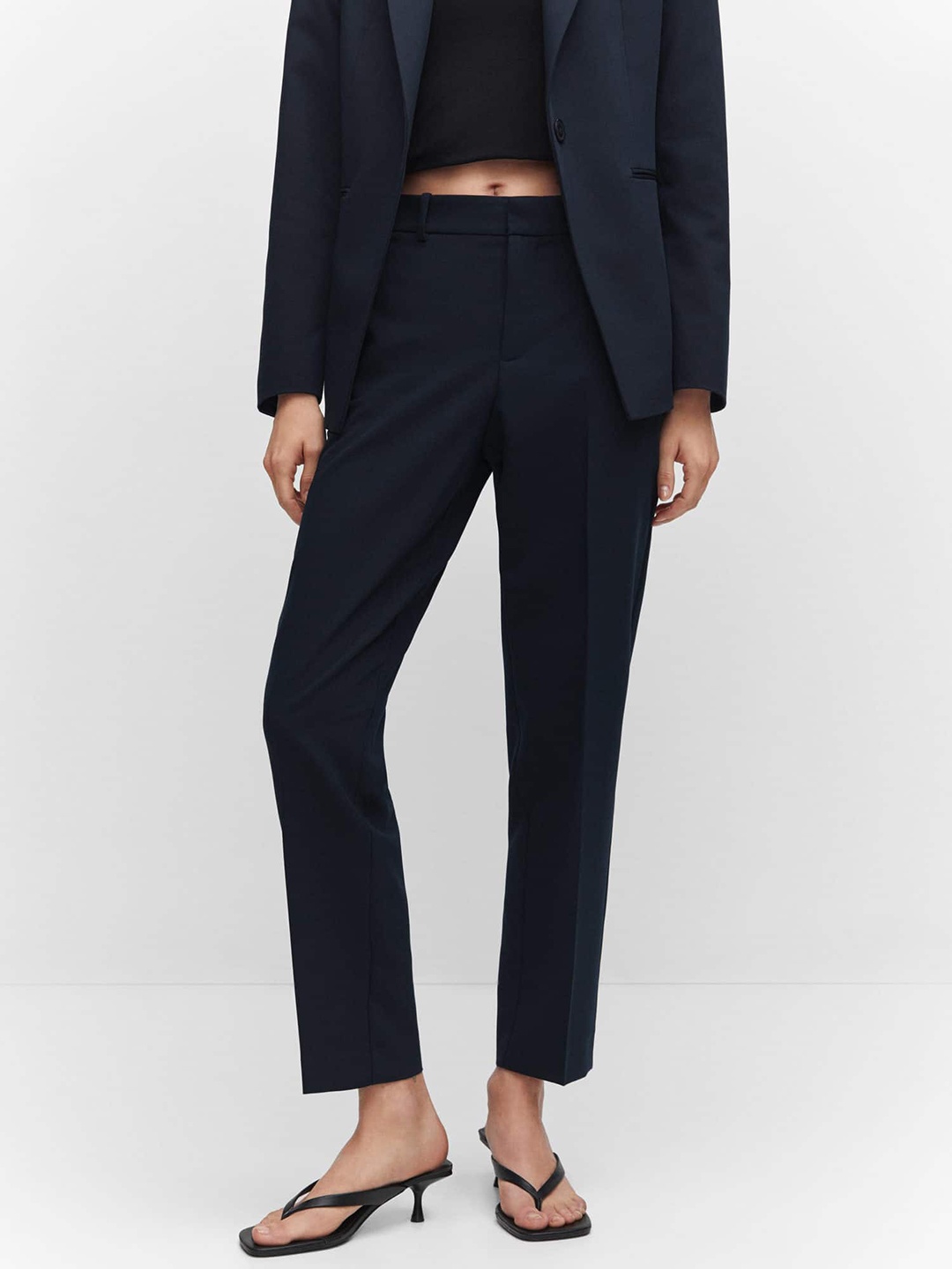 

MANGO Women Straight Fit Pleated Trousers, Navy blue