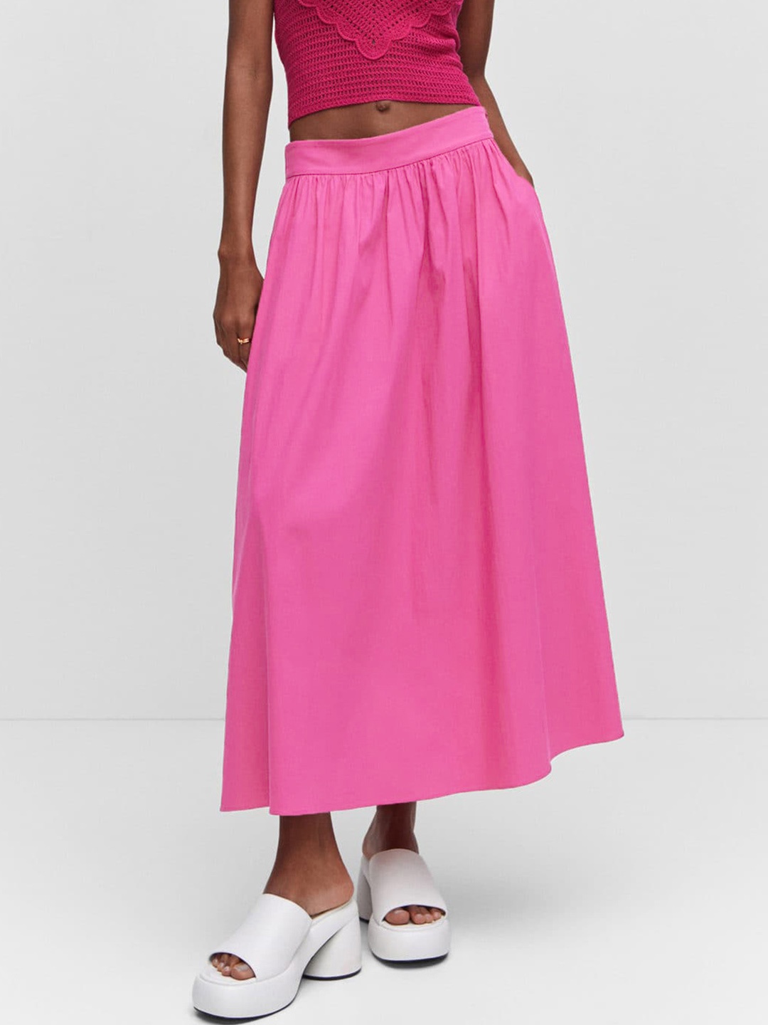 

MANGO A-Line Midi Skirt, Pink