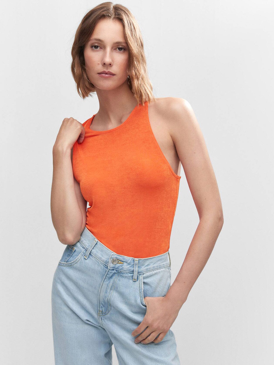

MANGO Round Neck Tank Top, Orange