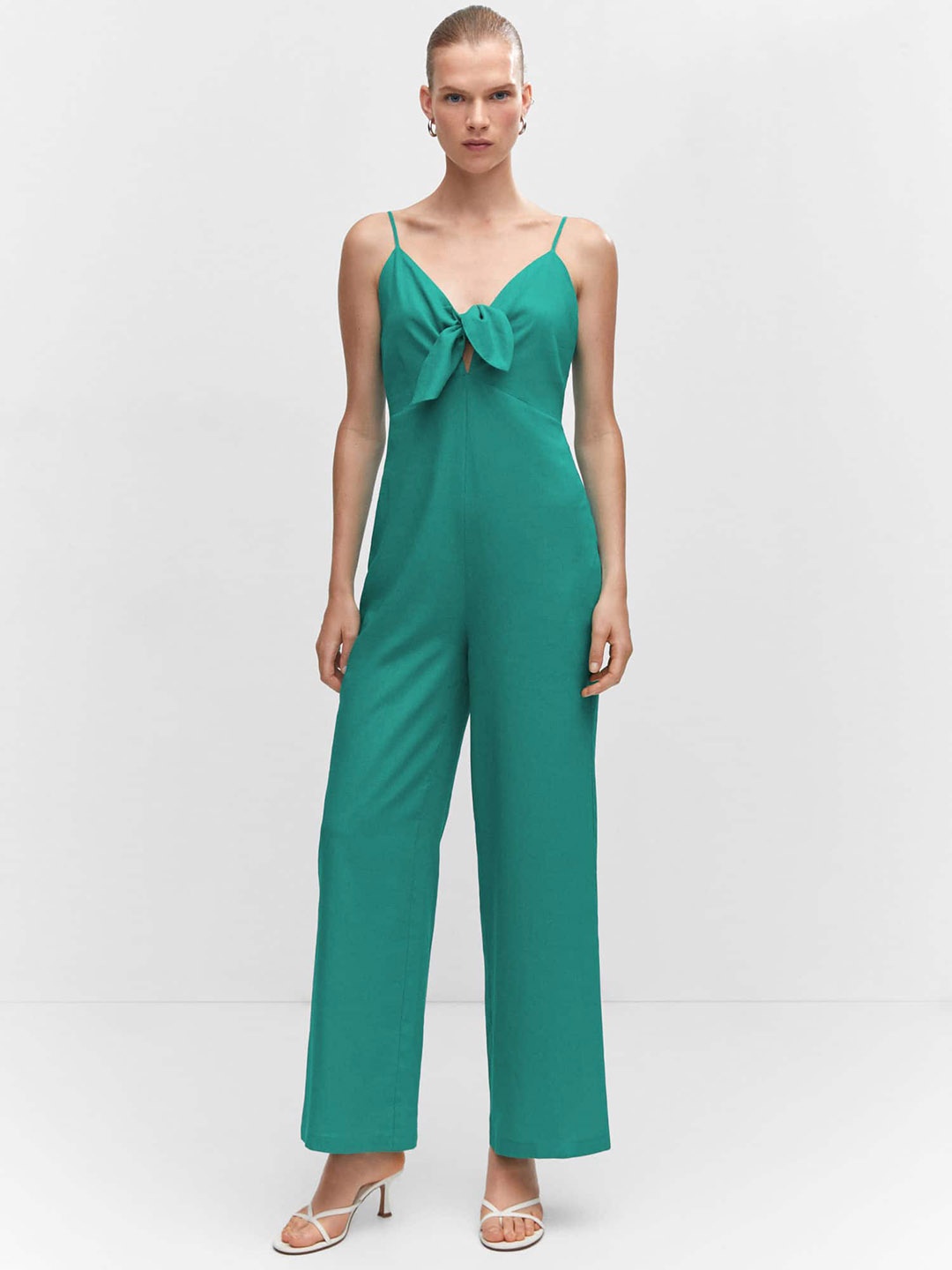 

MANGO Front Knot Basic Jumpsuit, Green