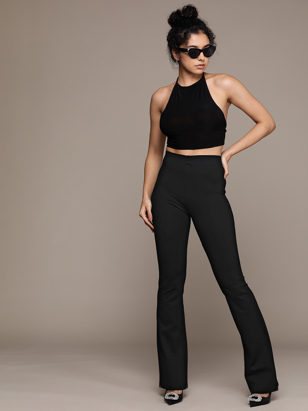 

MANGO Women High-Rise Trousers, Black
