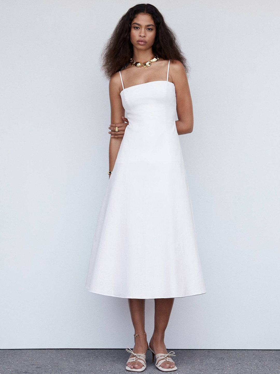 

MANGO Cut-Out Back A-Line Midi Dress, White