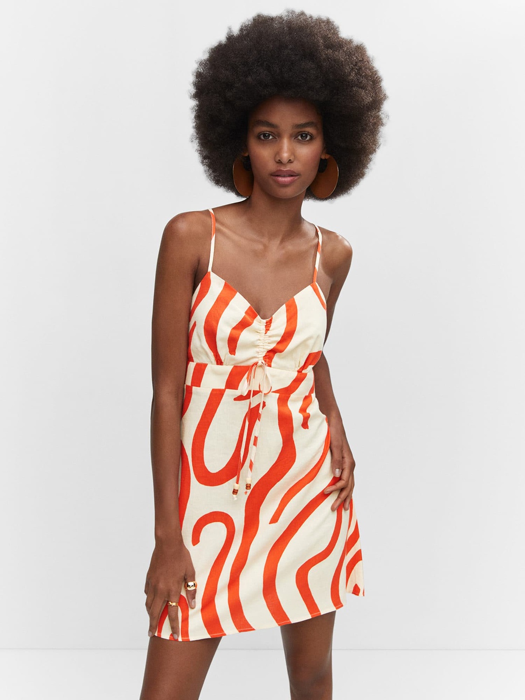 

MANGO Printed A-Line Mini Dress, Cream