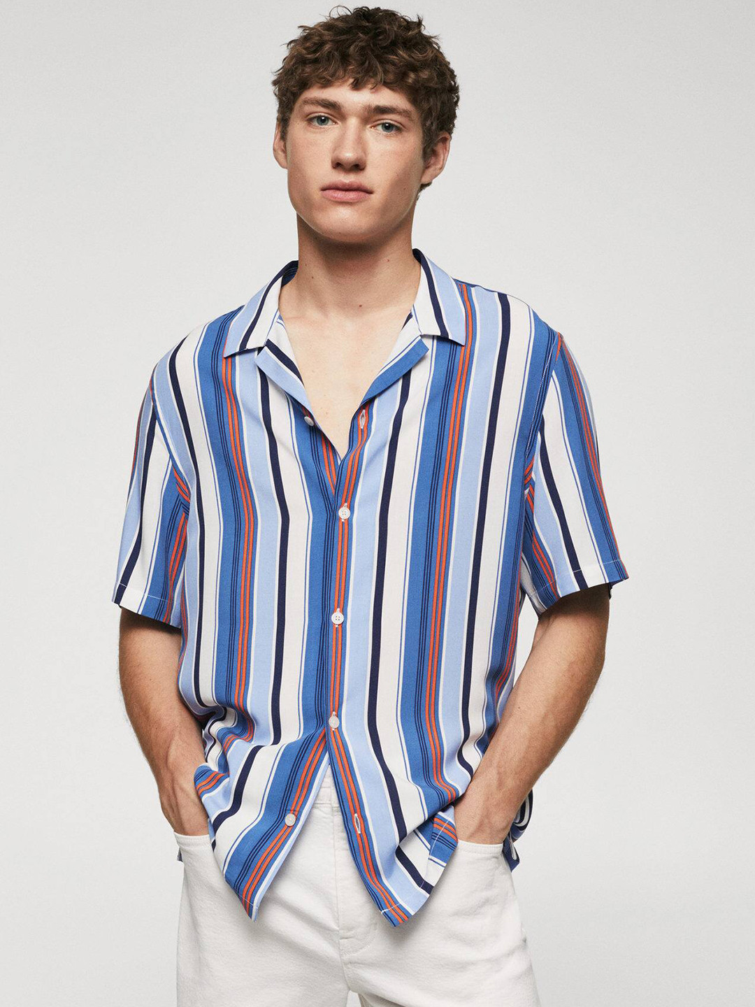 

MANGO MAN Striped Casual Shirt, Blue