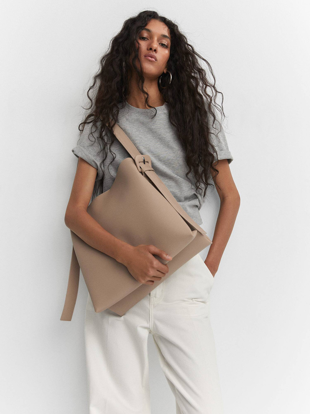 

MANGO Structured Shoulder Bag, Beige
