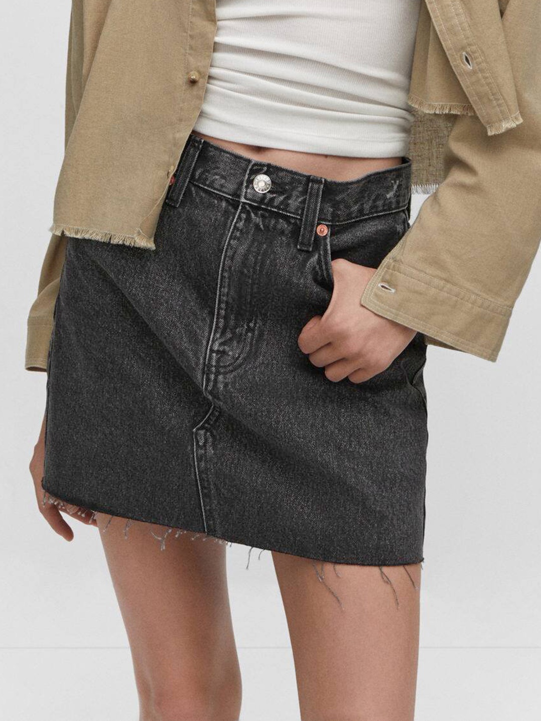 

MANGO Pure Cotton Denim Mini Skirt, Black