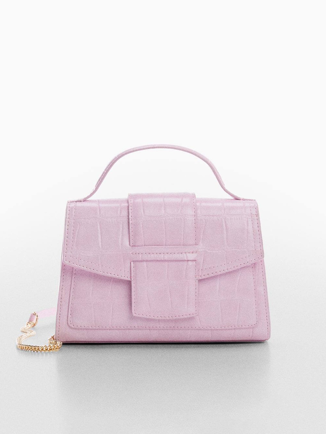 

MANGO Women Croc Textured Structured Satchel Bag, Lavender