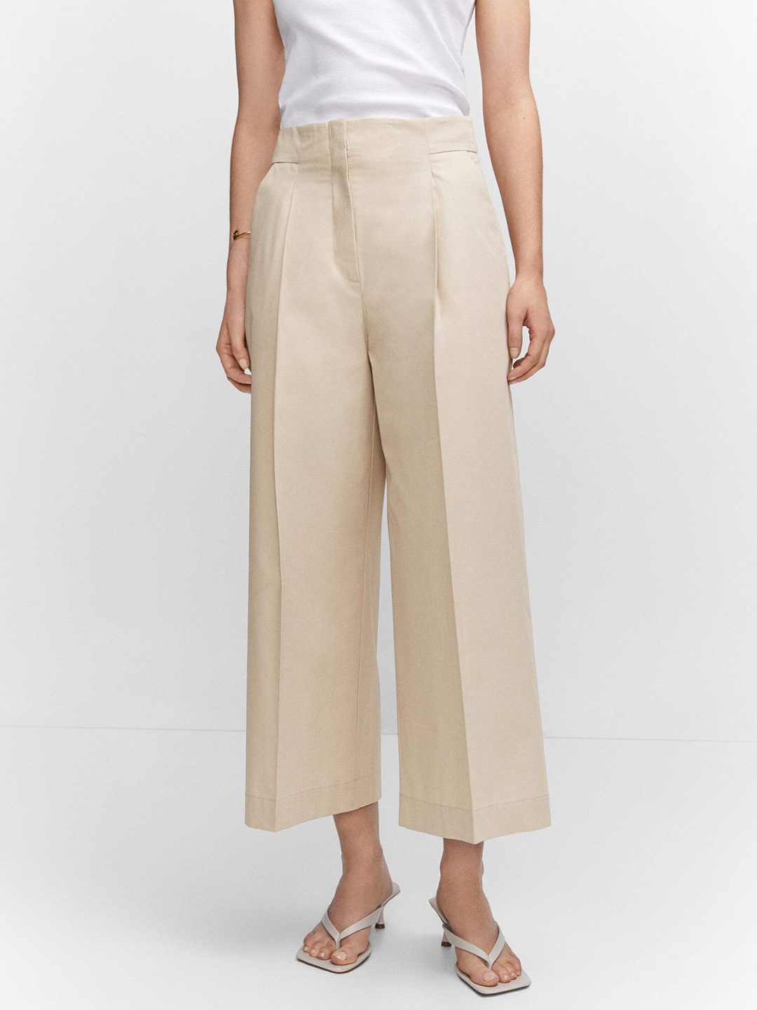 

MANGO Women High-Rise Pleated Culottes, Beige