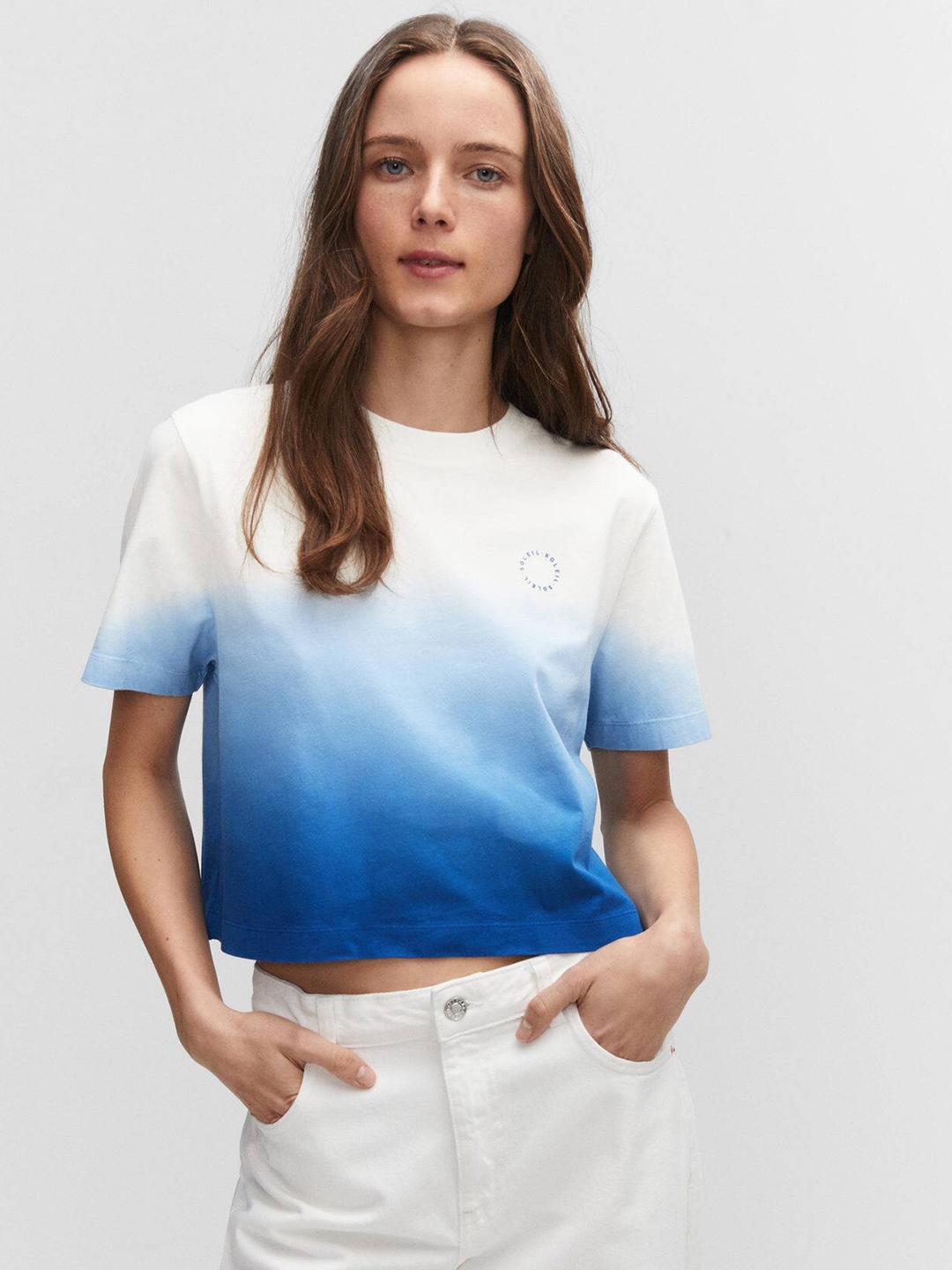 

MANGO Ombre Pure Cotton T-shirt, White