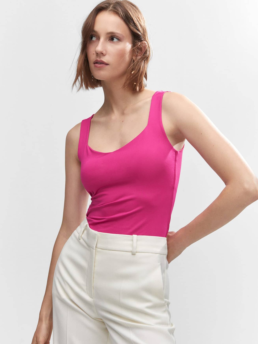 

MANGO Shoulder Straps Fitted Top, Pink