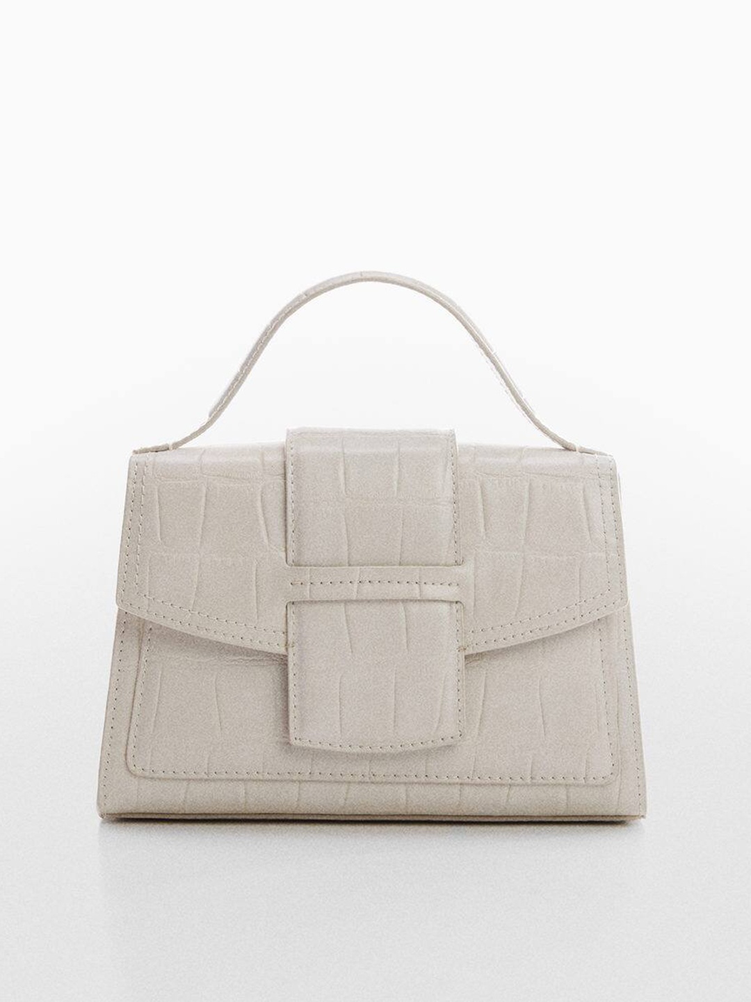 

MANGO Croc-Textured Structured Satchel, Off white