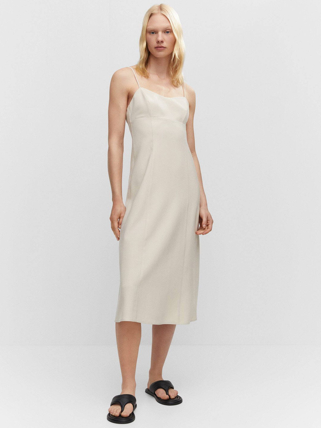 

MANGO Open-Back Slip Midi Dress, Off white