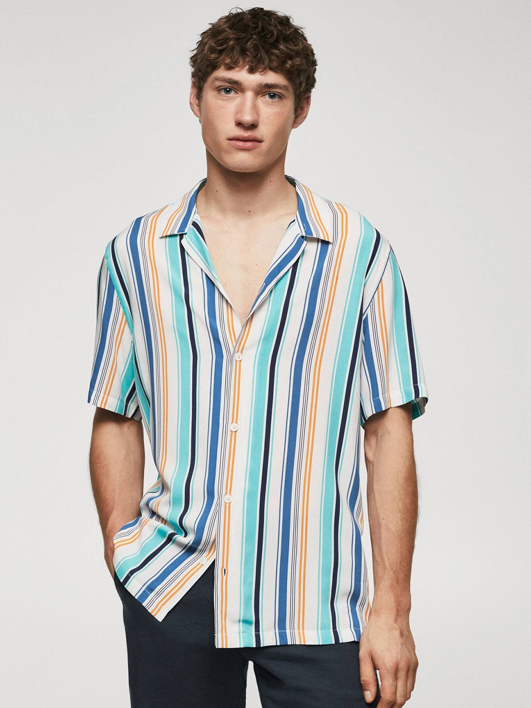 

MANGO MAN Striped Casual Shirt, Blue
