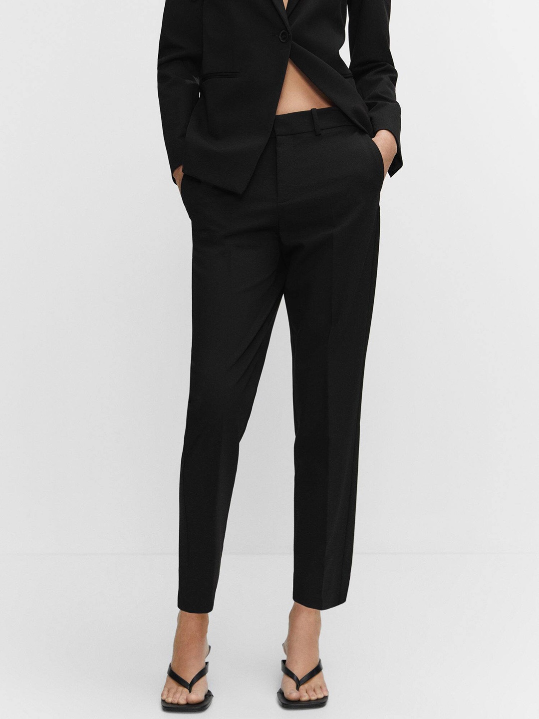 

MANGO Women Straight Fit Pleated Trousers, Black