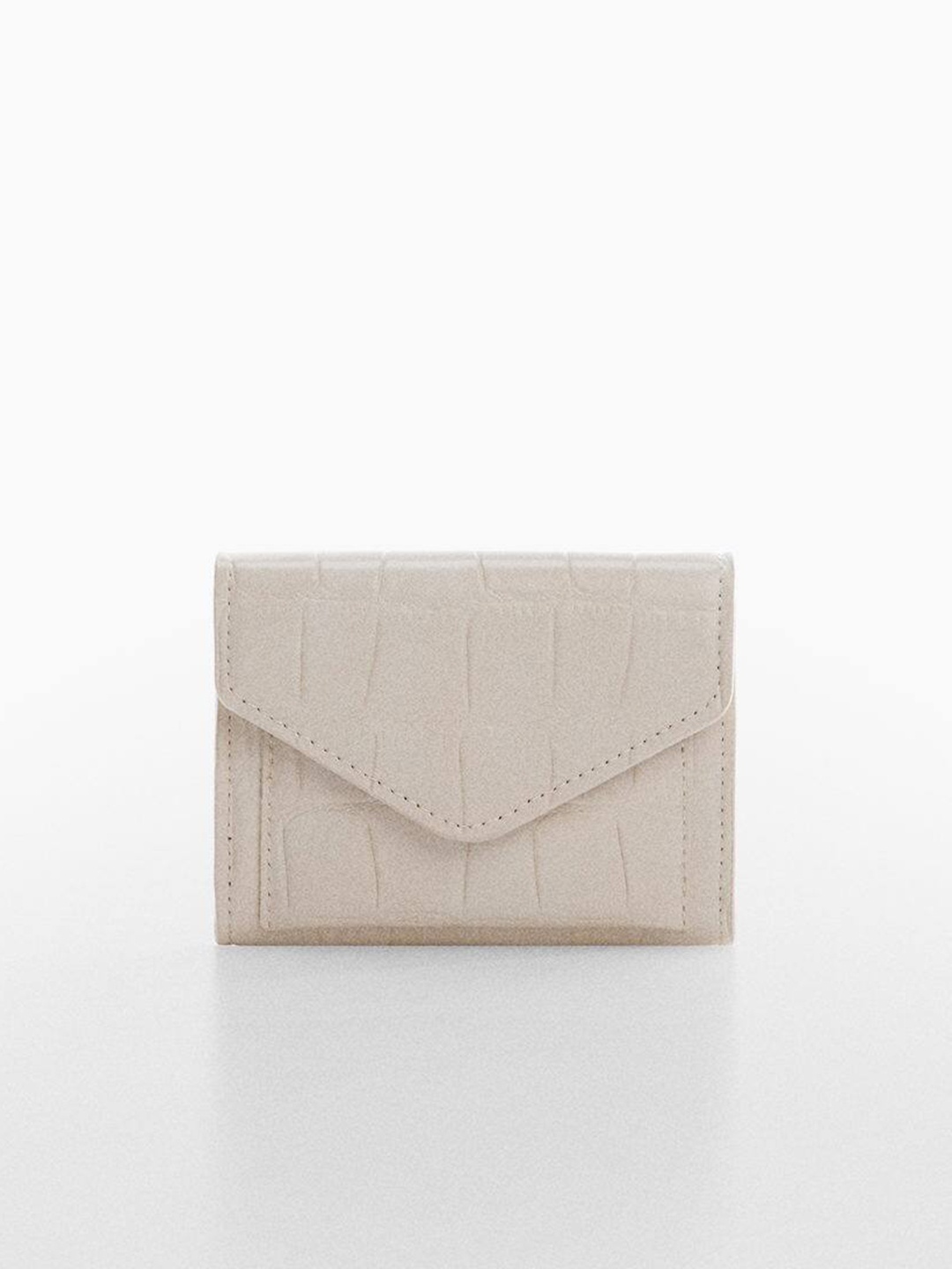 

MANGO Women Croc Textured Envelope Wallet, Cream