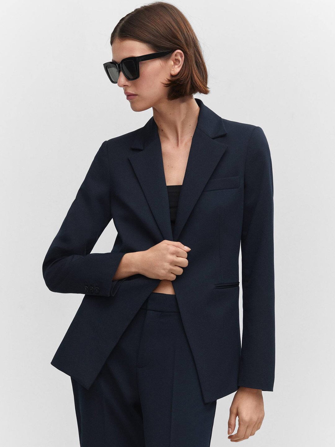 

MANGO Single-Breasted Lapel Collar Regular Fit Blazer, Navy blue