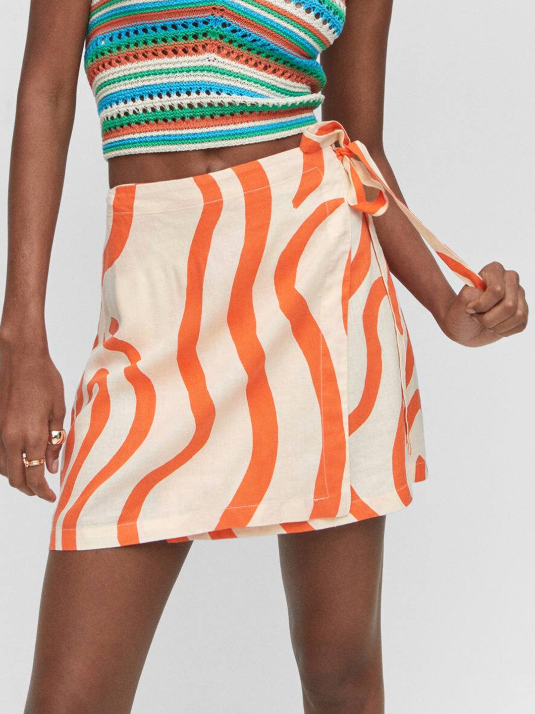

MANGO Printed Wrap Style Mini Skirt, Off white