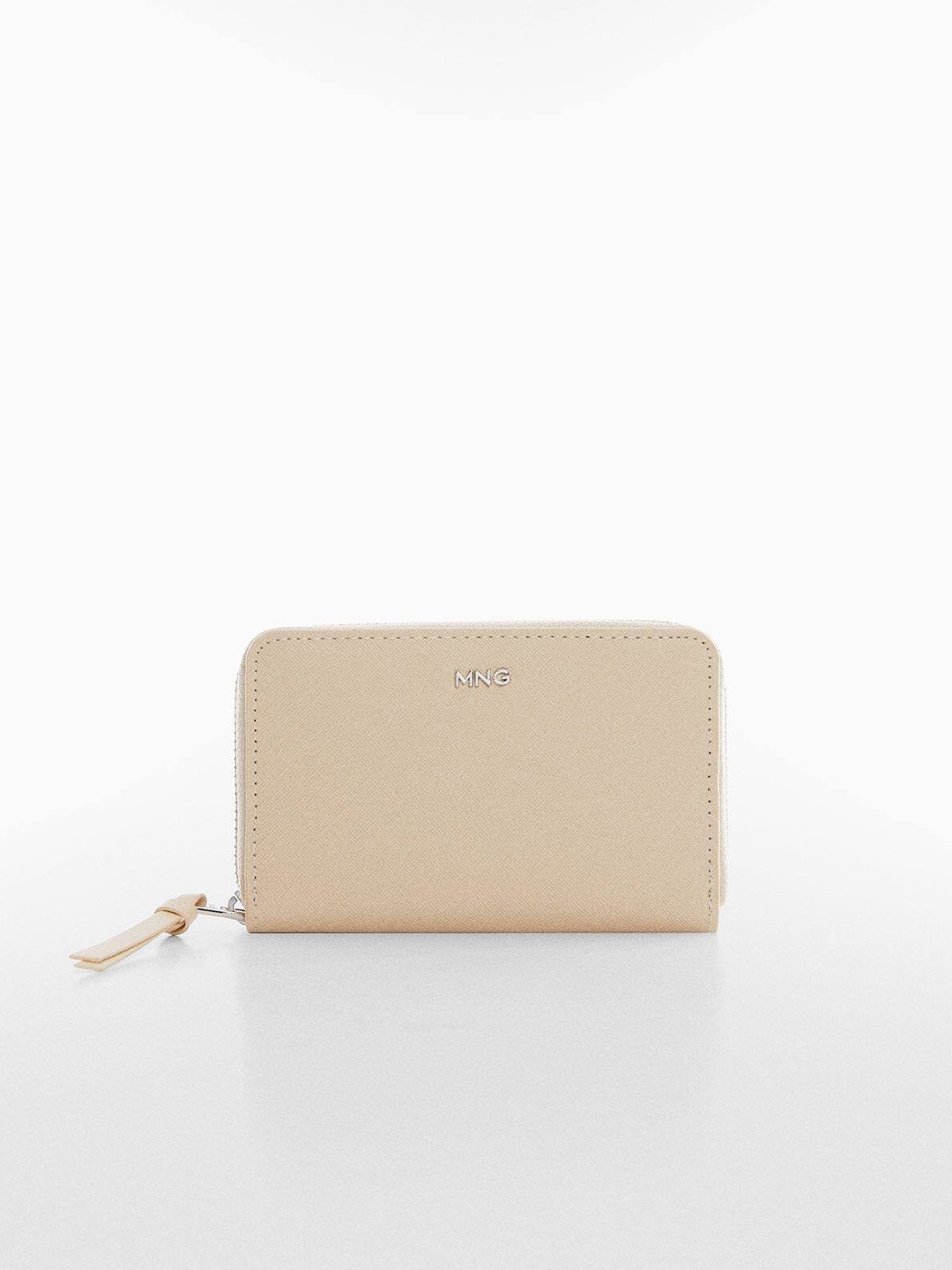 

MANGO Women Geometric Textured Zip Around Wallet, Cream