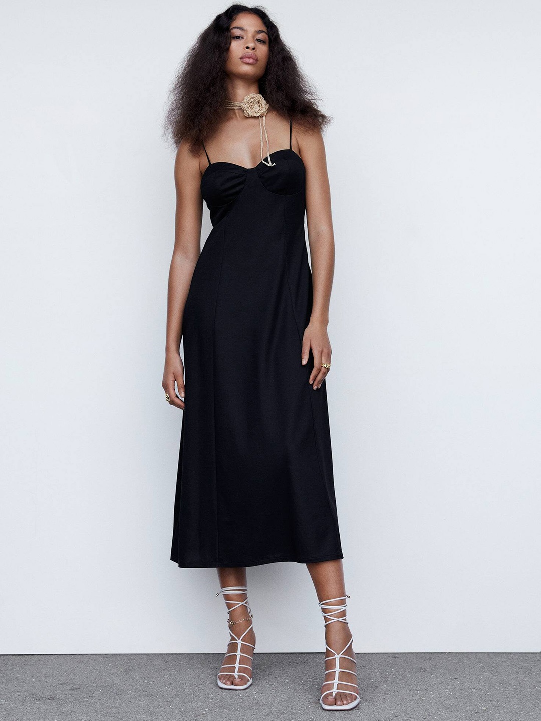 

MANGO Corset Slip Midi Dress, Black