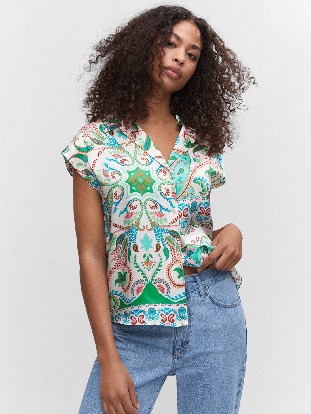 

MANGO Printed Casual Shirt, White