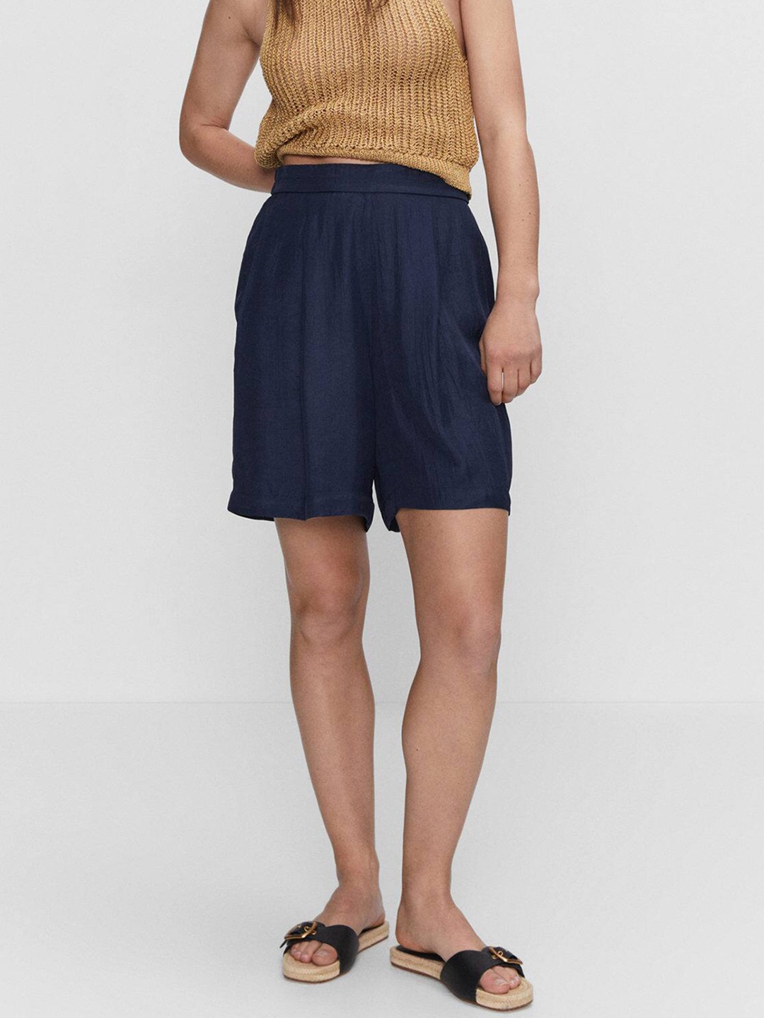 

MANGO Women Loose Fit High-Rise Shorts, Navy blue