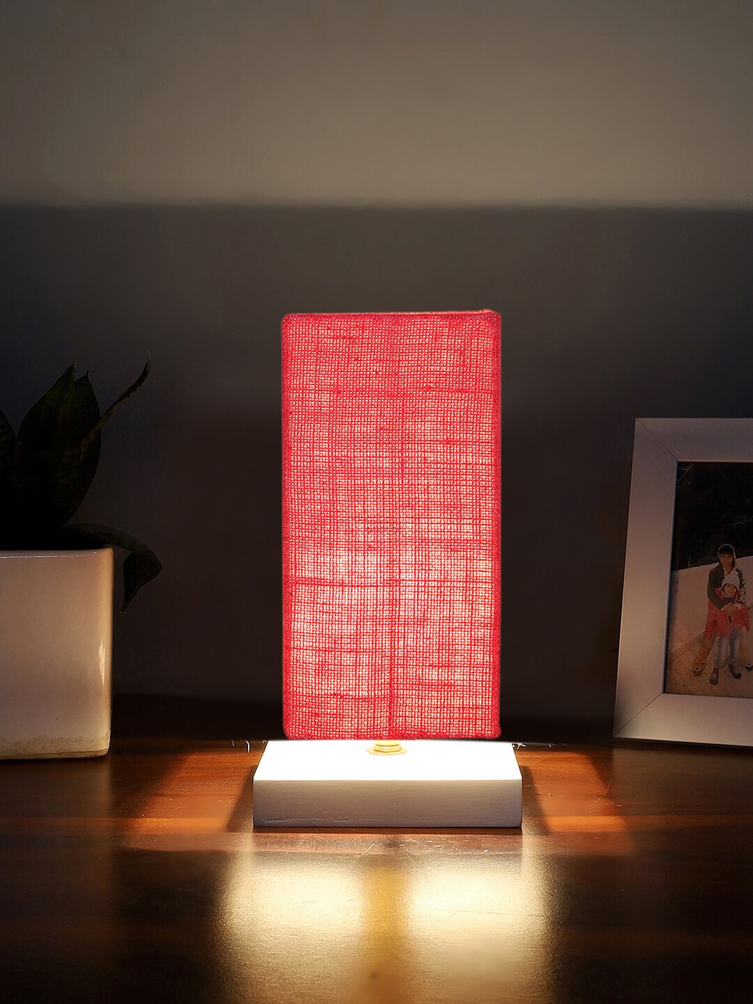 

Devansh Pink & White Textured Jute Table Lamp With Wooden Base