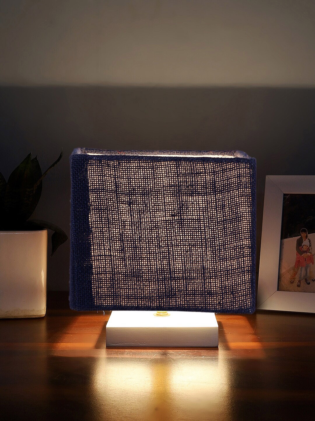 

Devansh White & Blue Square Jute & Wooden Table Lamp