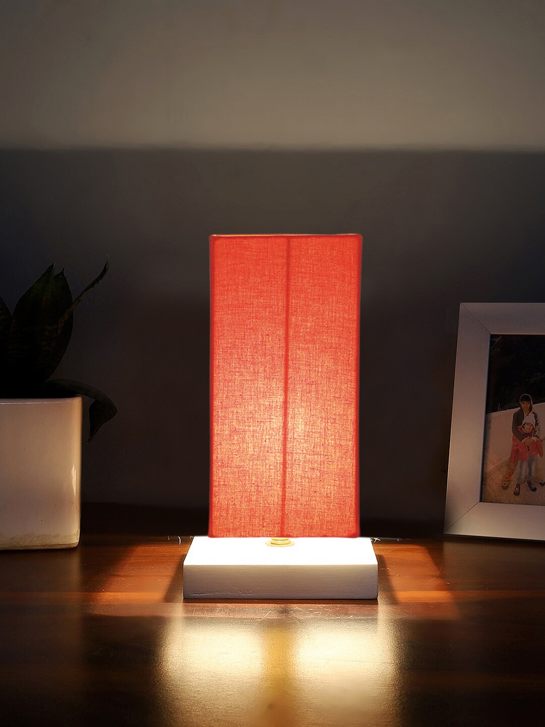 

Devansh Orange-Coloured & White Textured Cotton Table Lamp With Wooden Base