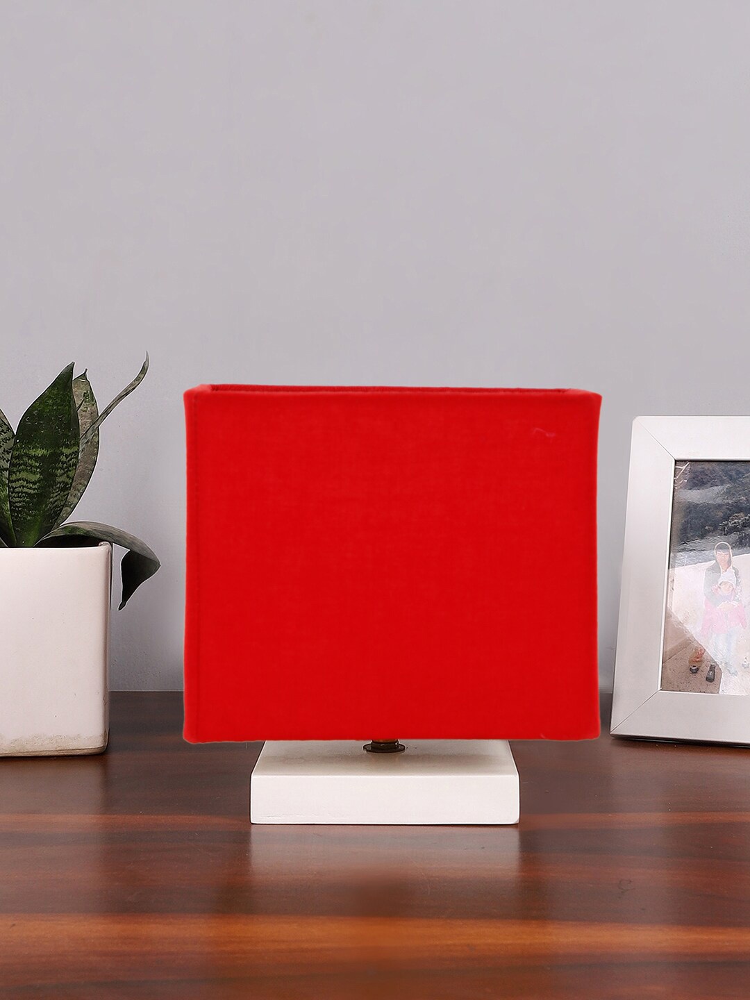 

Devansh Red Cotton Square Table Lamp With Wood Base