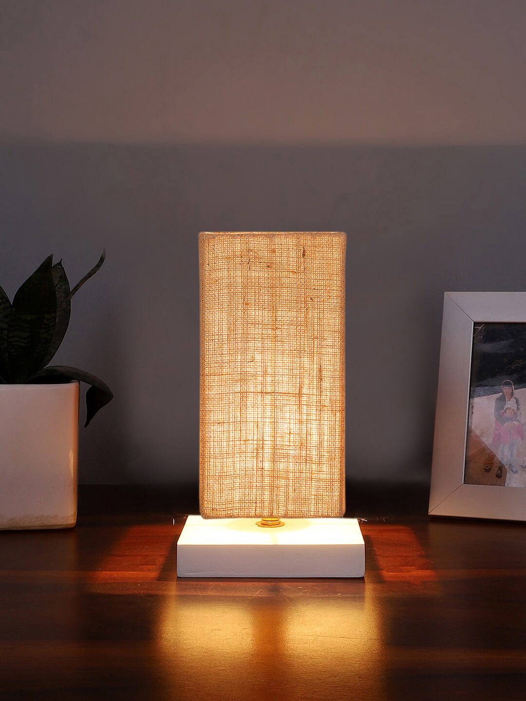 

Devansh Beige Cotton Square Table Lamp With Wood Base