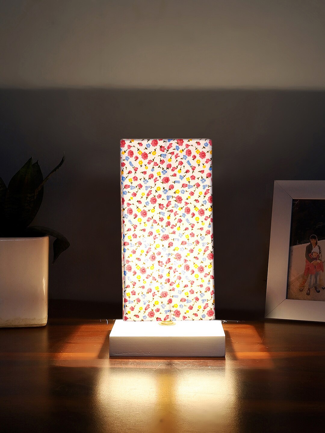 

Devansh White & Pink Printed Cotton Square Table Lamp With Wood Base