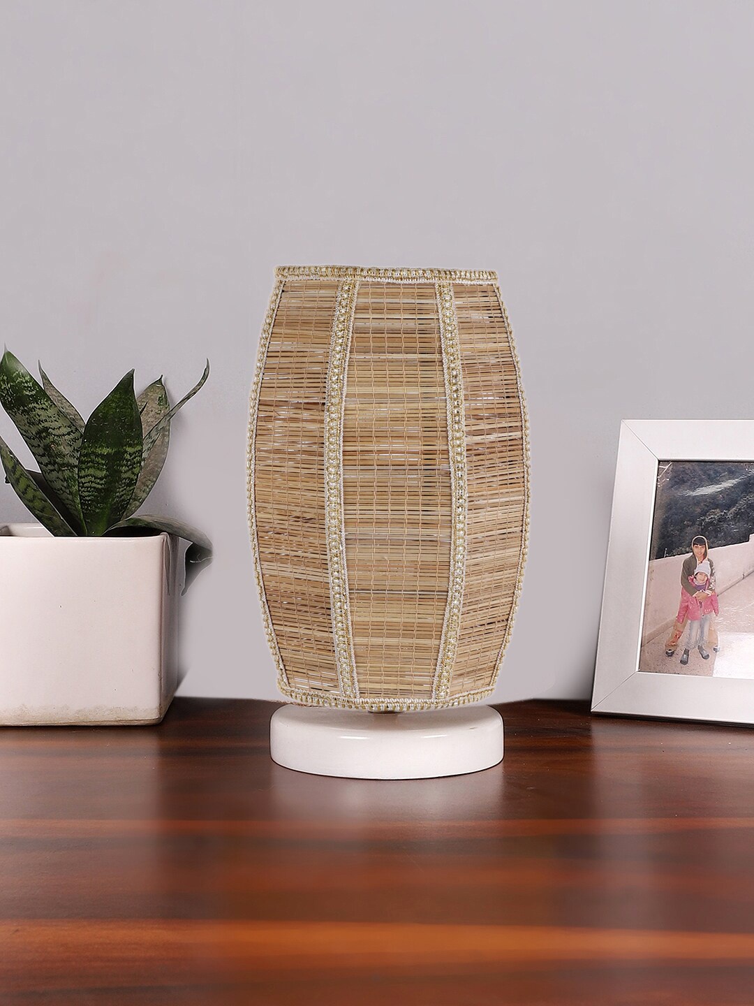 

Devansh Beige Dholak Bamboo Table Lamp With Wood Base