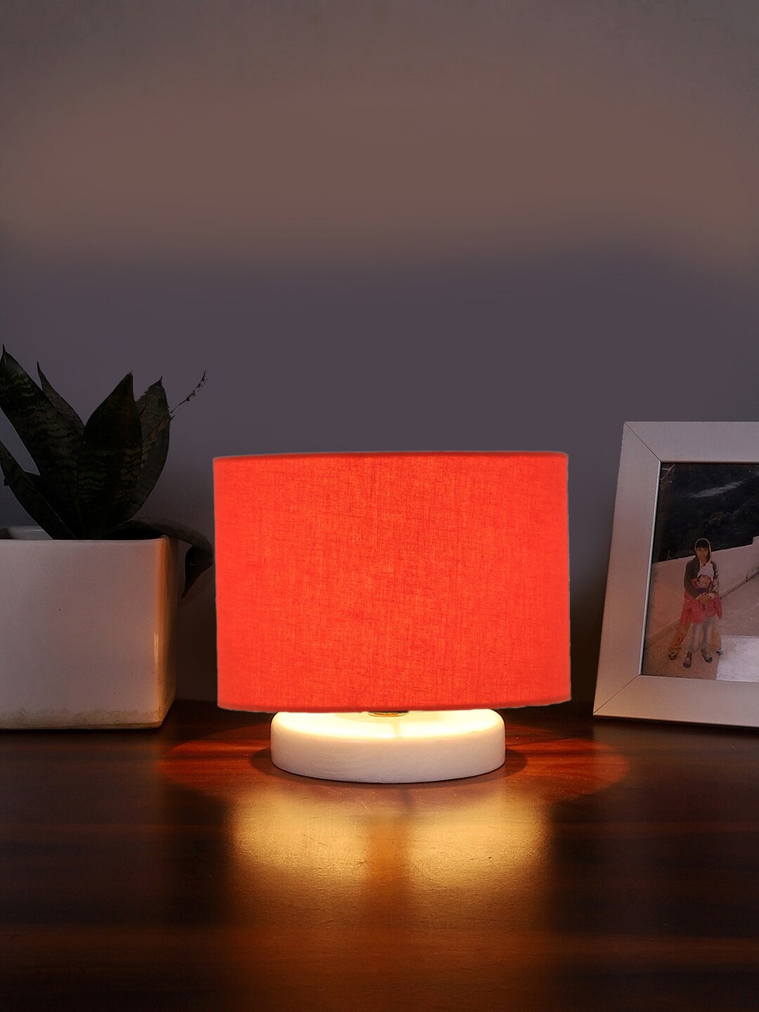 

Devansh Orange Cotton Table Lamp With Wood Base