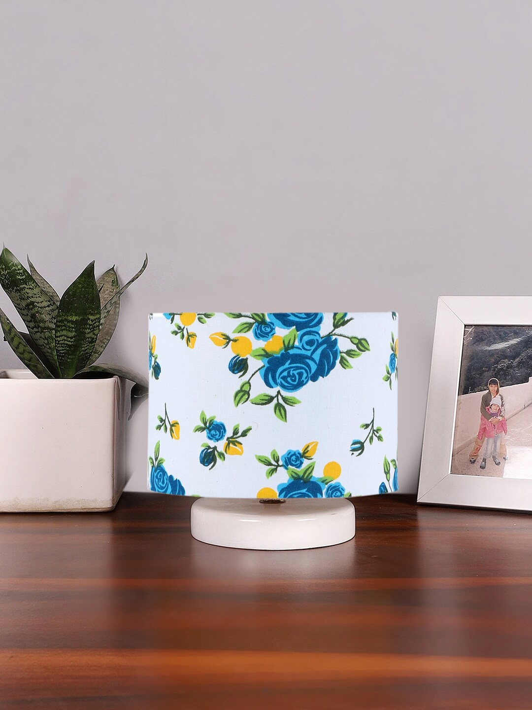 

Devansh White & Blue Floral Printed Wooden Table Lamp