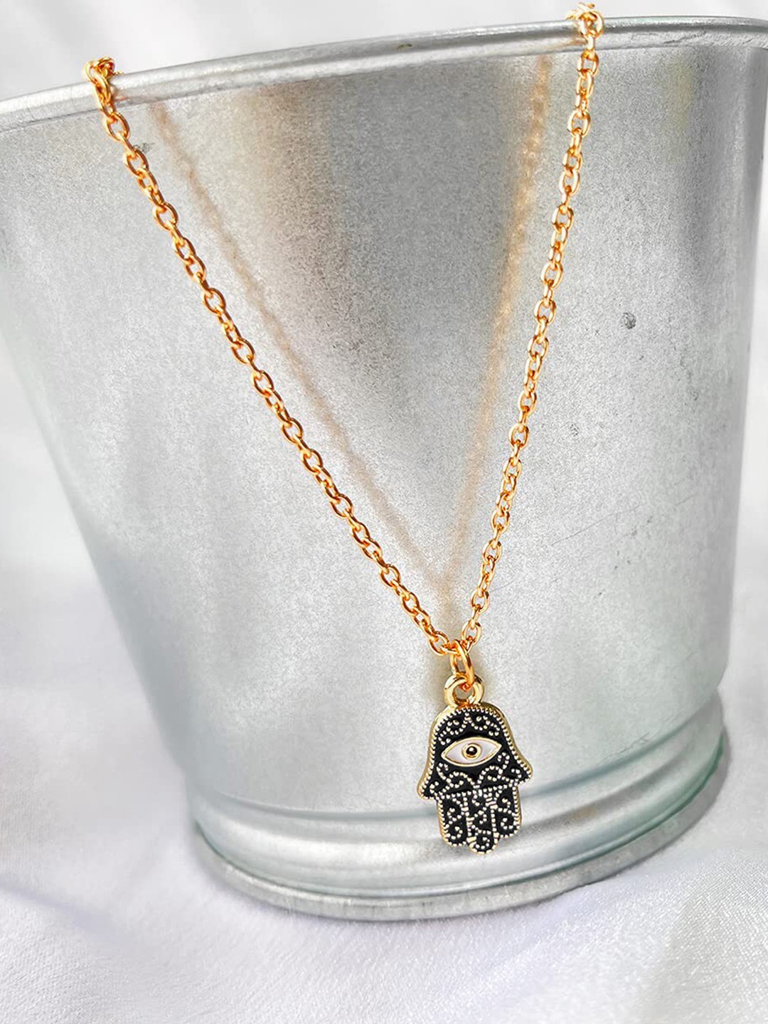 

ZIVOM Gold-Plated Evil Eye Hamsa Enamel Pendant With Chain